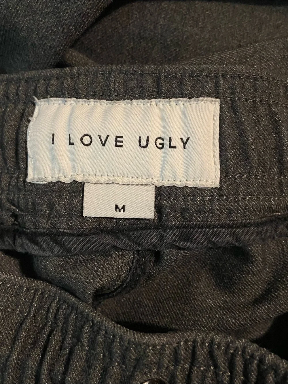 I Love Ugly Mens Gray Pants Drawstring Waist Size M Tapered Leg Casual Mid Rise